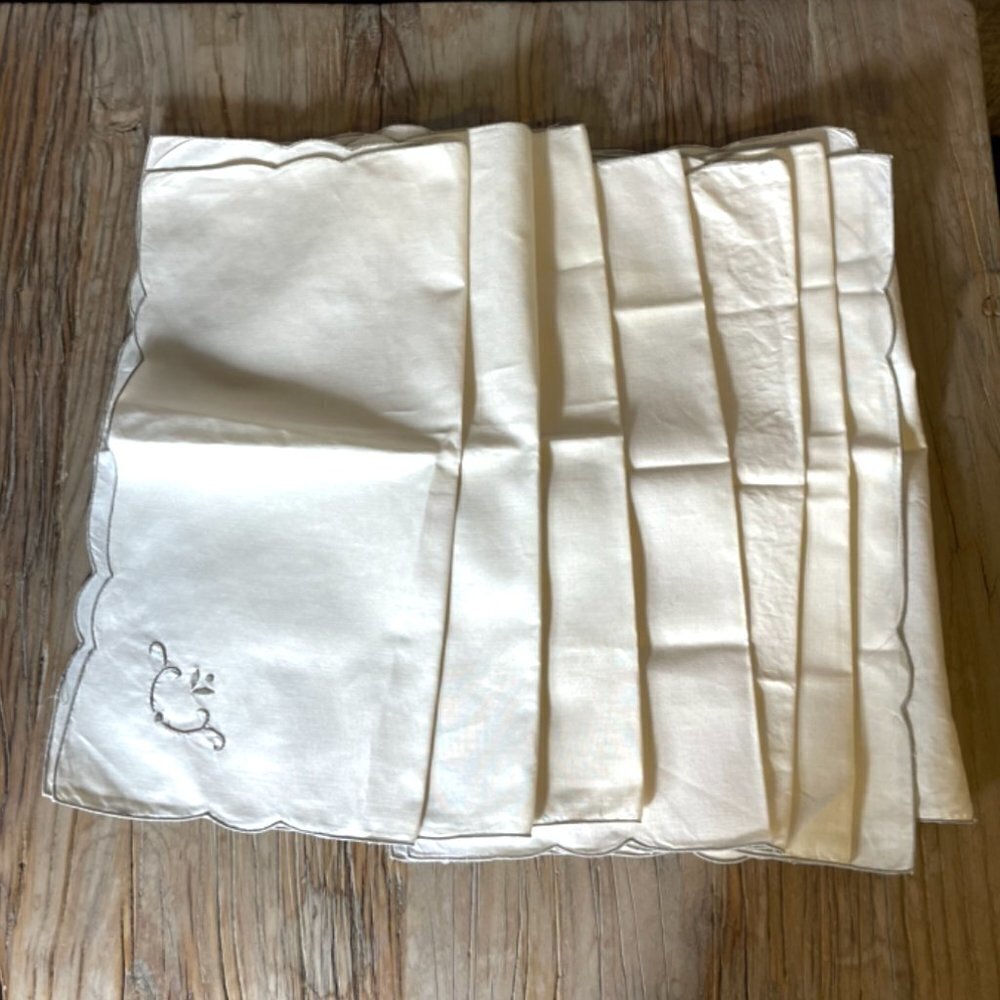 Set of 8 Vintage Embroidered Formal Napkins